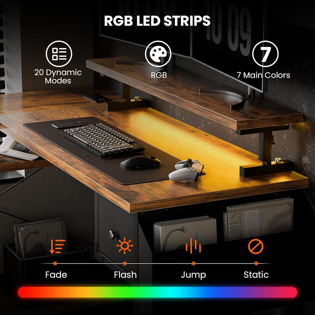 47 Inch L Shaped Computer Desk with RGB Lights Y295340