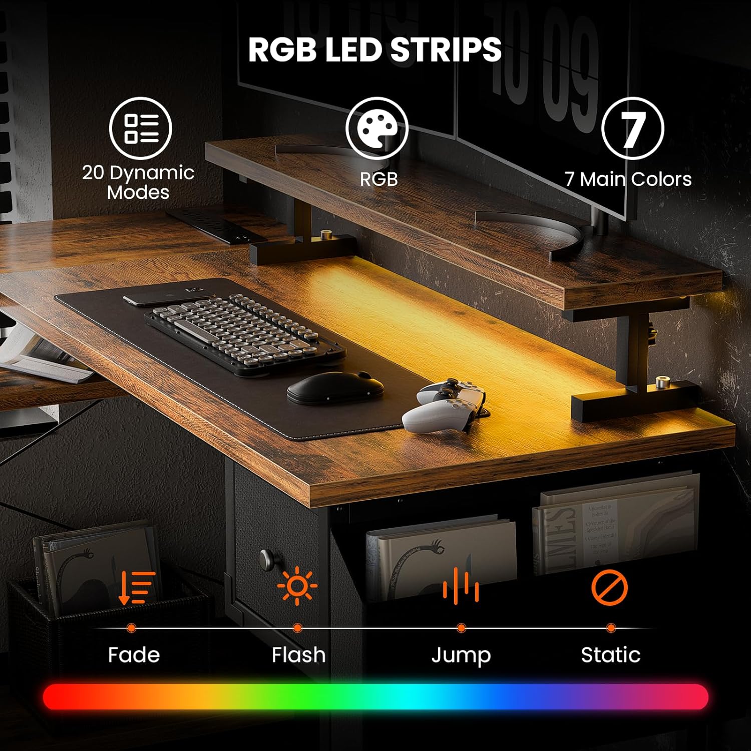 47 Inch L Shaped Computer Desk with RGB Lights Y295340