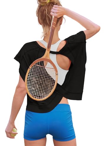 Womens Open Back Short Sleeve Athletic Crop Top U390960