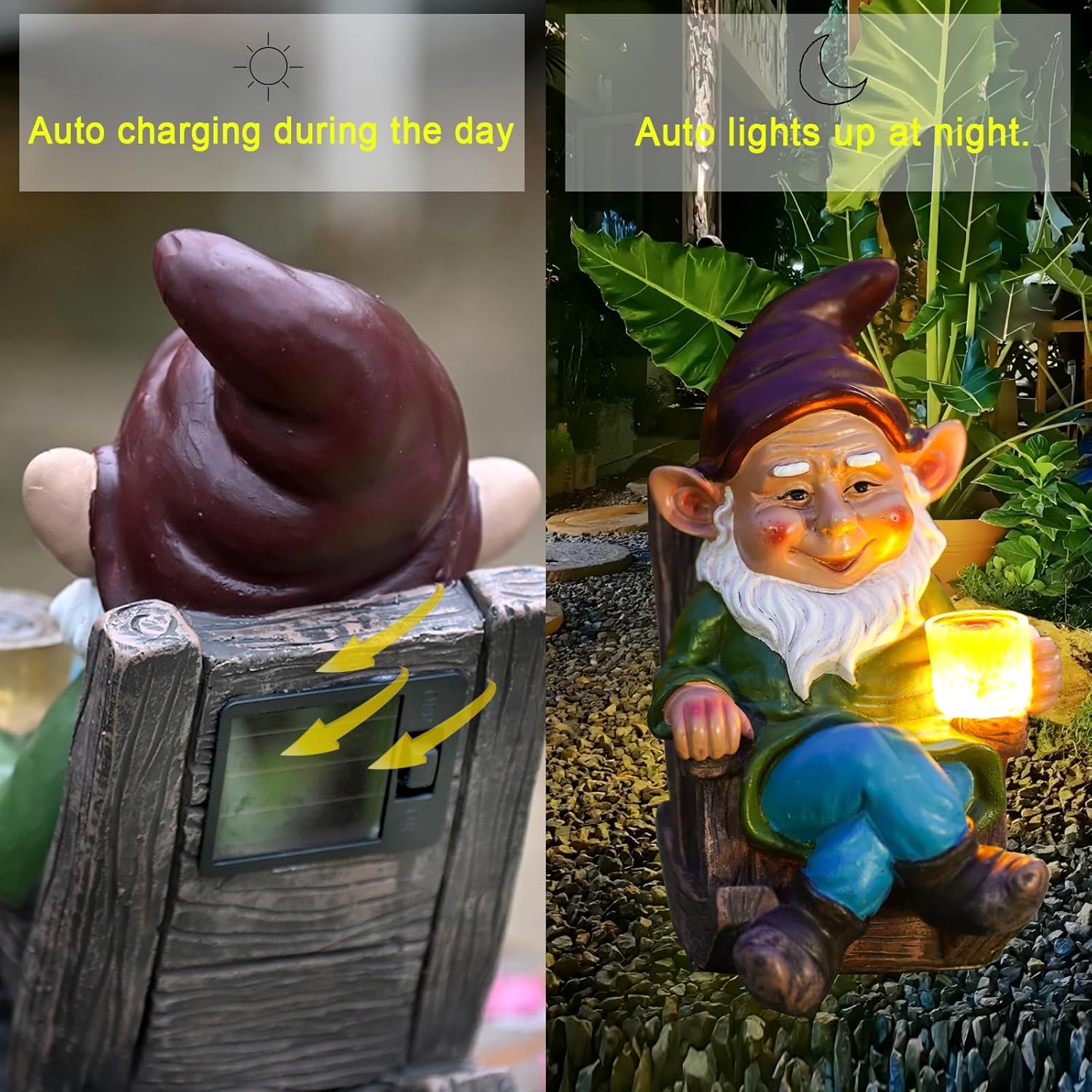 Solar Powered LED Garden Gnome Statue 7" J556077
