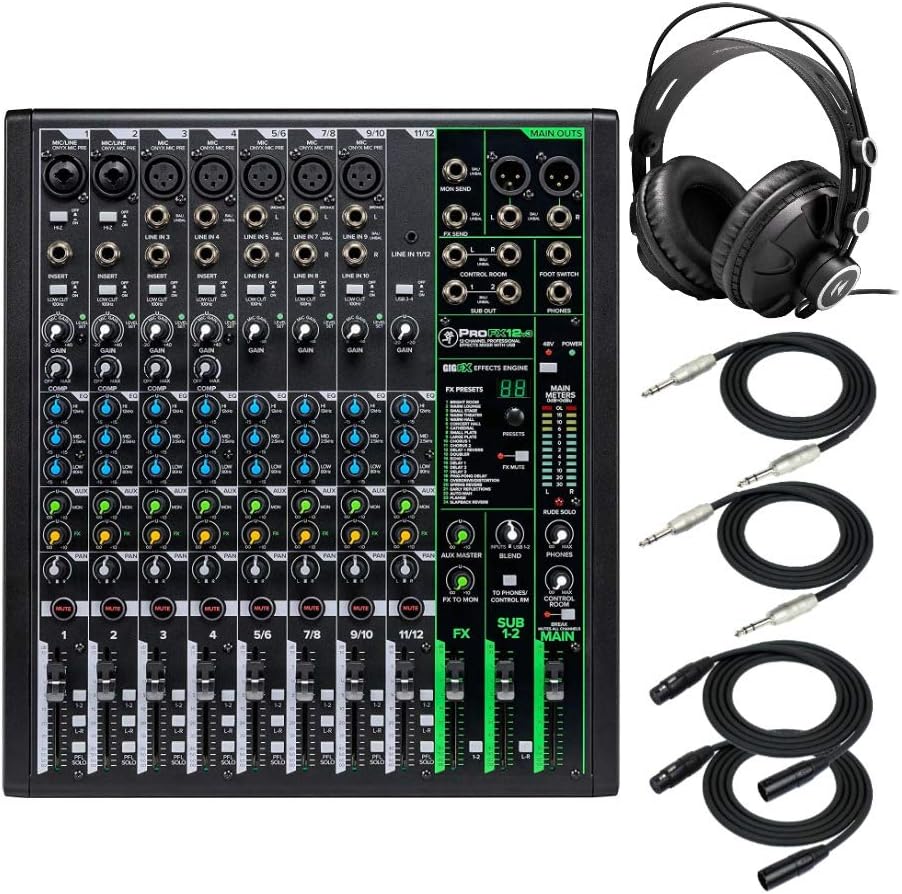 12-Channel USB Mixer Bundle with Headphones and Cables Z316