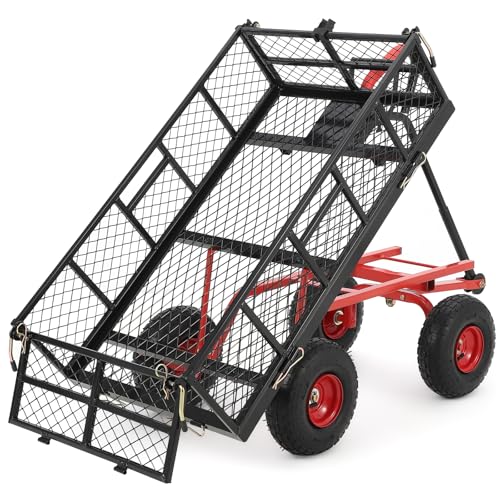 Steel Garden Dump Cart with Removable Mesh Sides and 10-Inch Wheels L880524