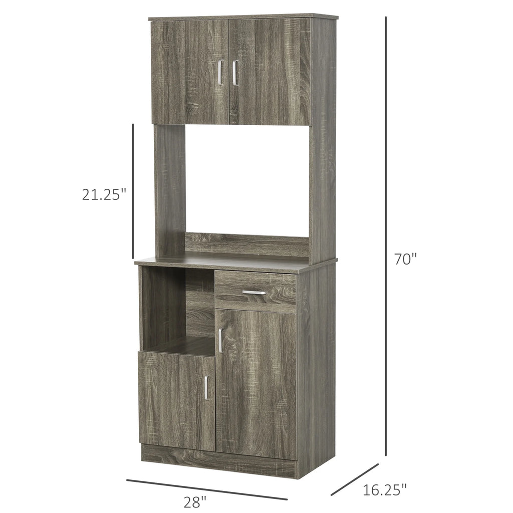 Gray Kitchen Pantry Storage Cabinet with Microwave Stand Z697127
