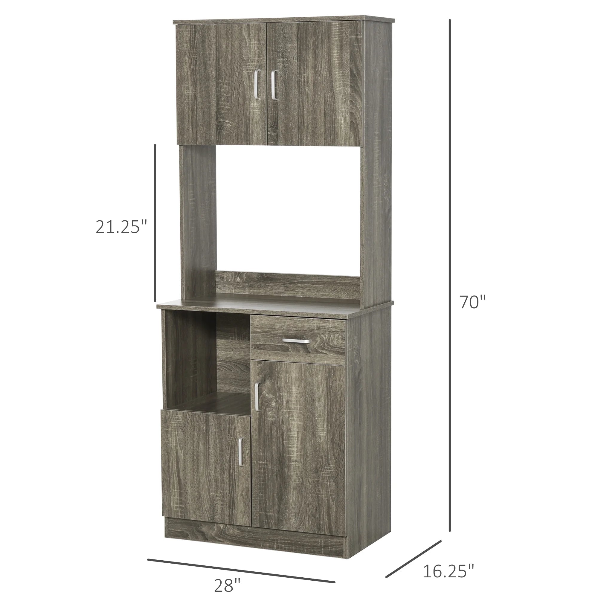 Gray Kitchen Pantry Storage Cabinet with Microwave Stand Z697127