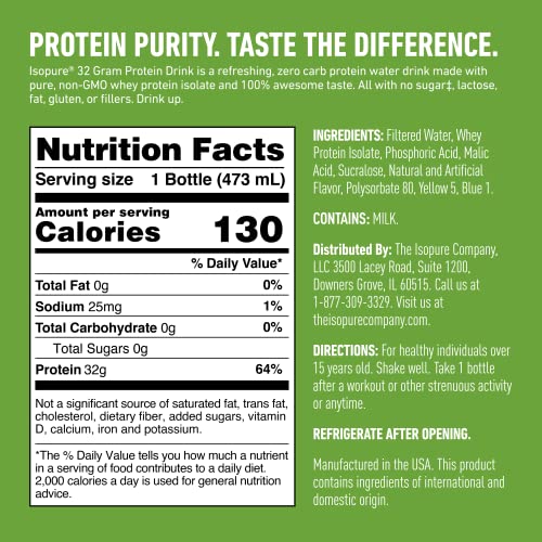 Zero Carb Whey Protein Isolate, 16 Fl Oz (12 Bottles) O632