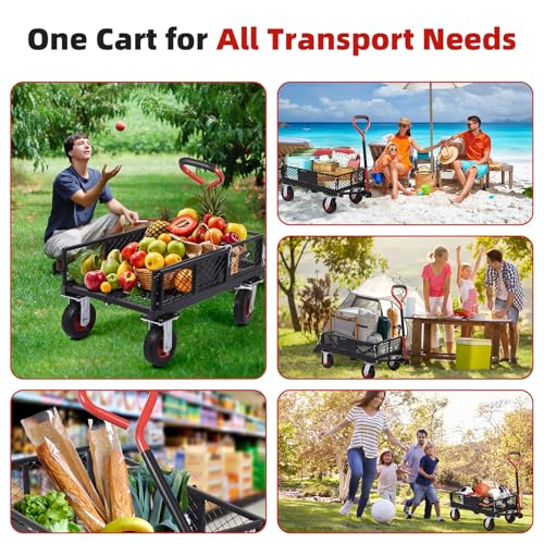 Steel Garden Dump Cart with Removable Mesh Sides and 10-Inch Wheels L880524