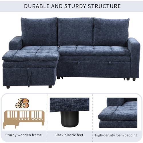 Grey 3 Seat Polyester Modular Sofa with Storage Chaise and Pullout Bed N546