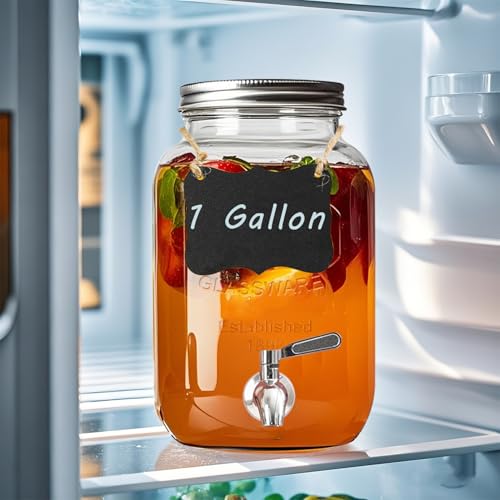 1 Gallon Glass Drink Dispenser with Stand, 2 Pack D914