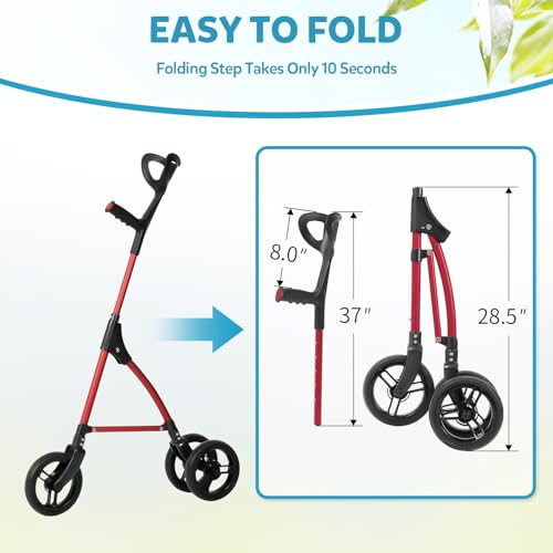 Red 3 Wheel Rollator Walker with Adjustable Height P5611