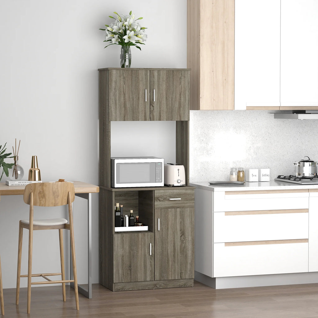 Gray Kitchen Pantry Storage Cabinet with Microwave Stand Z697127