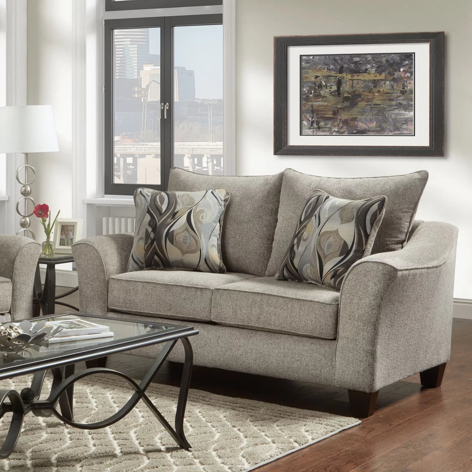 Fabric Pillowback Sofa and Loveseat Set F495285