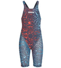 Girls' Powerskin Kneeskin Open Back Tech Suit Swimsuit - Storm Blue/Red 26 I3417