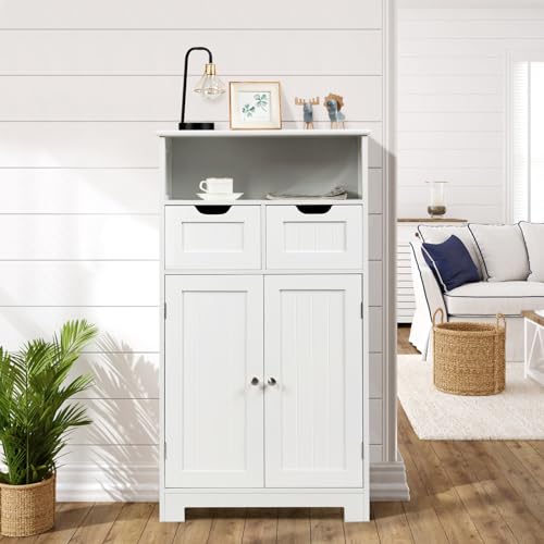 Black Bathroom Floor Cabinet with 2 Removable Drawers, 2 Doors & Adjustable Shelf I67282
