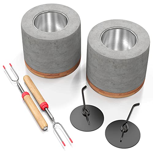 2 Pack Concrete Tabletop Fire Pit with Bamboo Base O169160