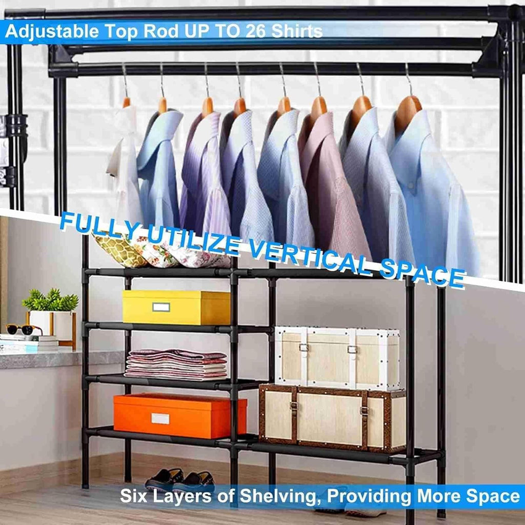 66'' Coated Metal 4 Tiers Garment Rack with 4 Hooks & 2 Hanging Rods A950