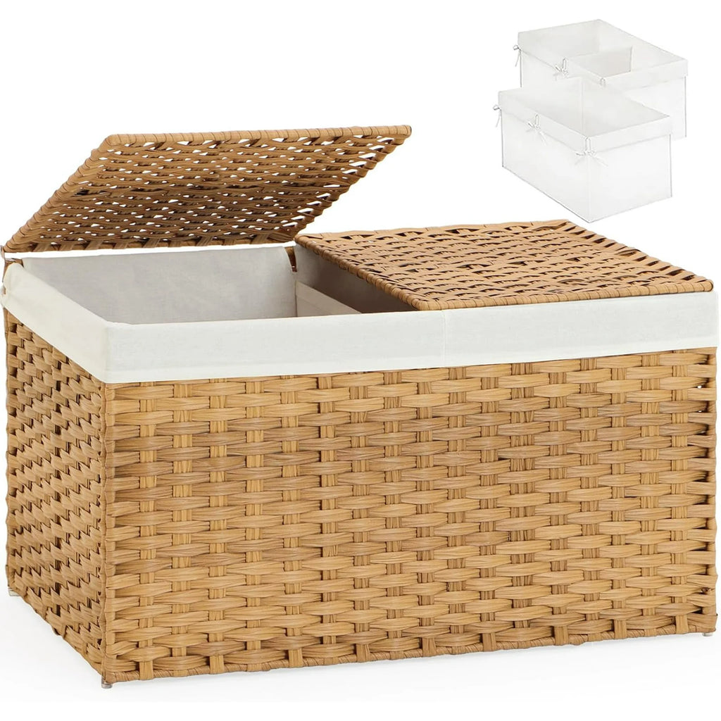 Natural Woven Rattan Storage Basket with Lid 42.3 Gallon N50059