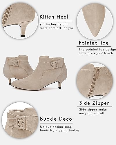 Pointed Toe Ankle Boots Kitten Heels Faux Suede Booties Side Zipper Dress Shoes Z298