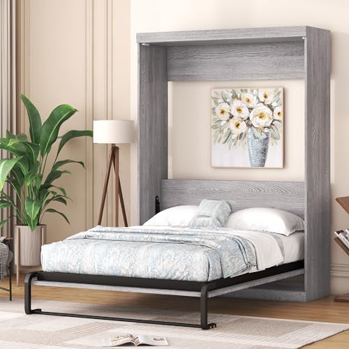 Gray Full Size Wood Murphy Bed with Shelves N836172