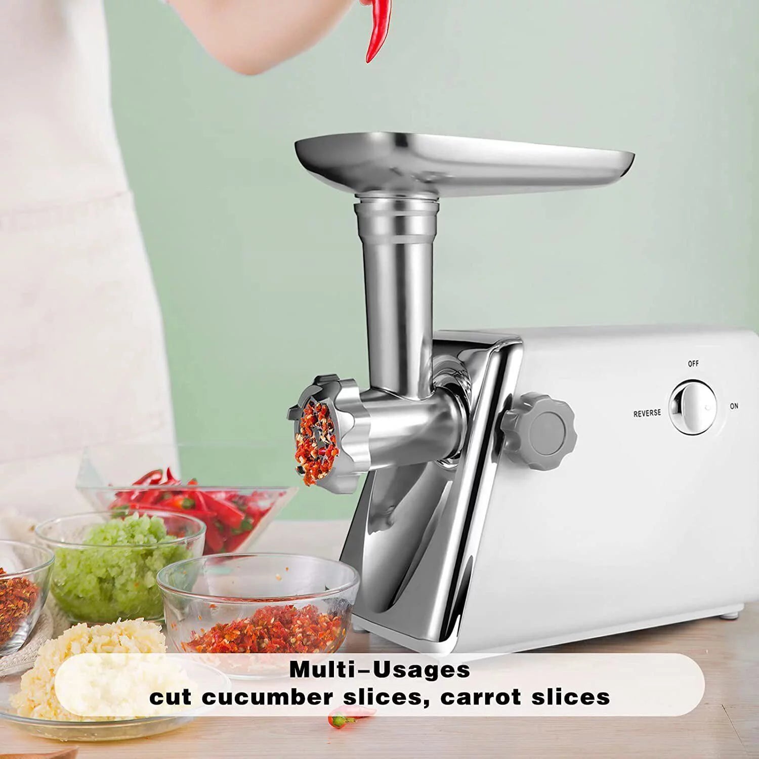 White Electric Meat Grinder with Sausage & Kubbe Kit, 3 Grinder Plates, 600W O158535