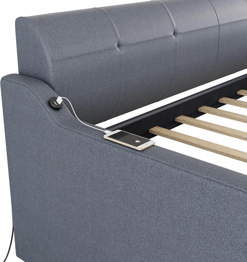 Twin to King Extendable Sofa Bed Frame with Trundle, Grey Y31529