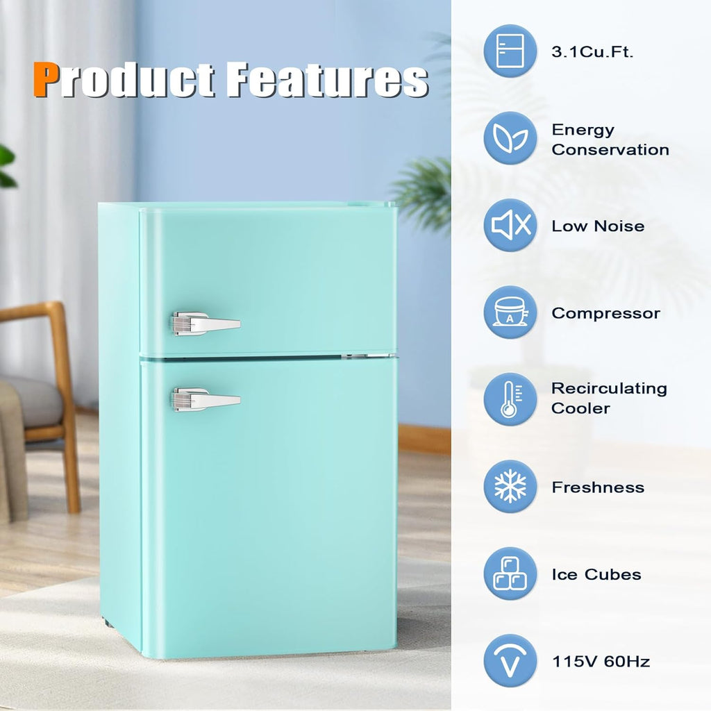 Compact Mini Refrigerator Separate Freezer, 3.2 cu ft. Green D231045