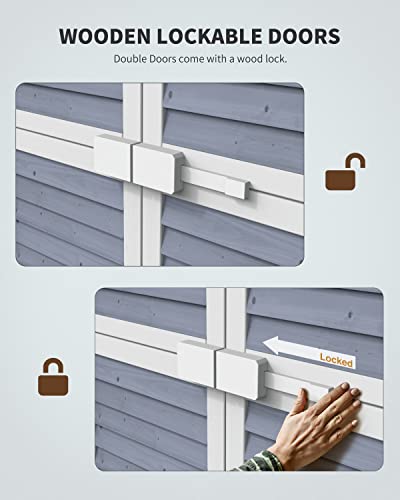 Outdoor Storage Cabinet with 3 Shelves, Double Lockable Wooden Garden Shed with Waterproof Roof E3234