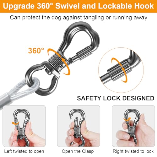 50 ft Heavy Duty Dog Tie Out Cable with Spring Swivel Lockable Hook S90162