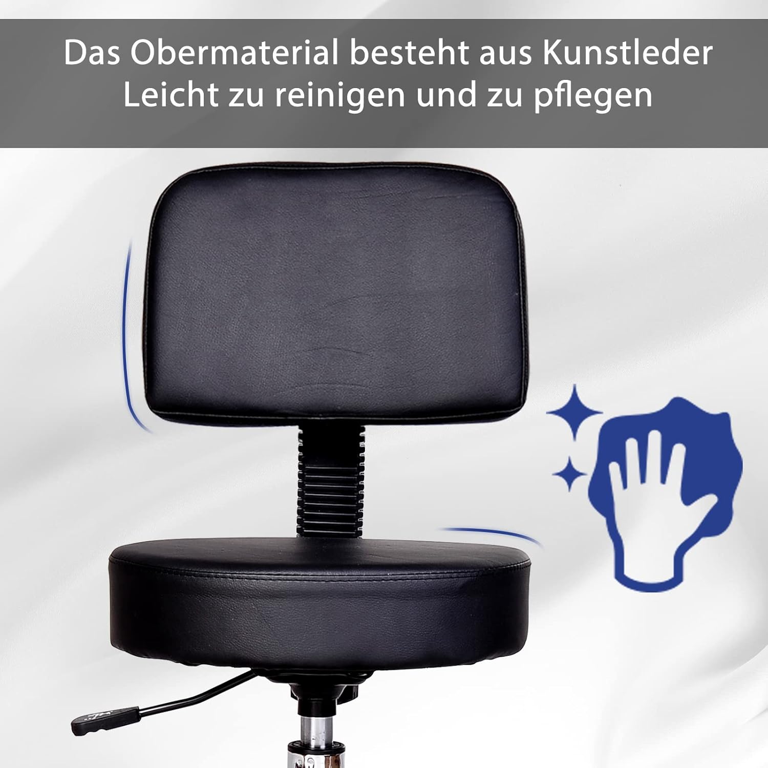 Black Swivel Stool with Back Support, Adjustable Height, PU Leather, Wheels T574551