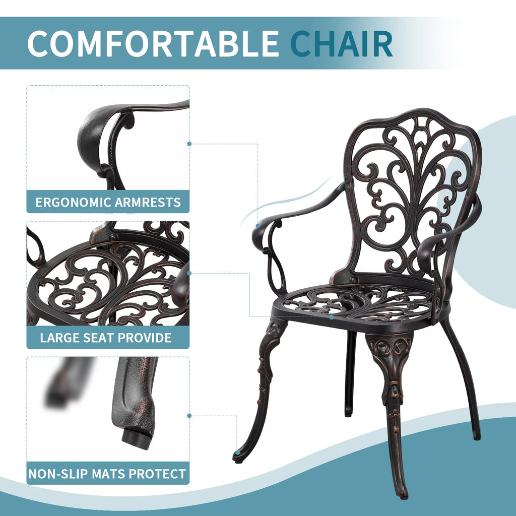 3-Piece Bistro Table and Chairs Set of 2 Outdoor Furniture, Bronze D6955