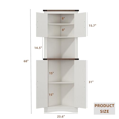 Tall Farmhouse Corner Cabinet with 4 Doors and Adjustable Shelves B731
