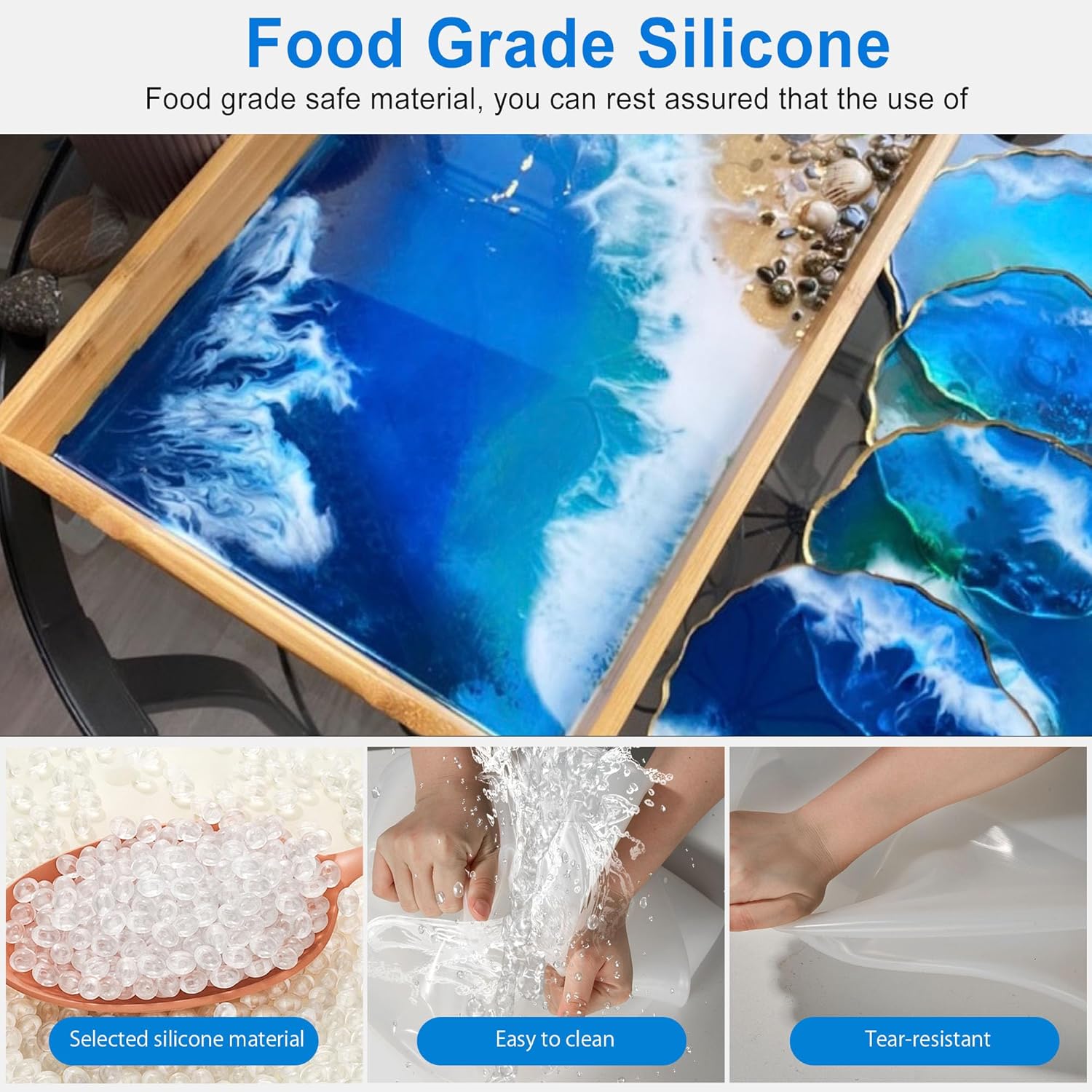 Large Rectangle Resin Table Molds 23.7X11.81 inch Epoxy Resin Table Mold Silicone Molds with 4 Table Support Legs J840
