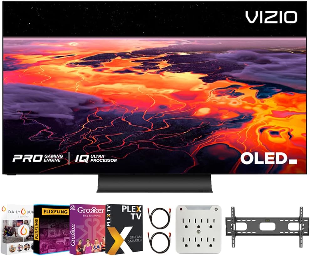 OLED55-H1 55 Class OLED 4K UHD HDR SmartCast TV Bundle with TV Wall Mount + 6-Outlet Surge Adapter + 2X 6FT 4K HDMI Cable W576