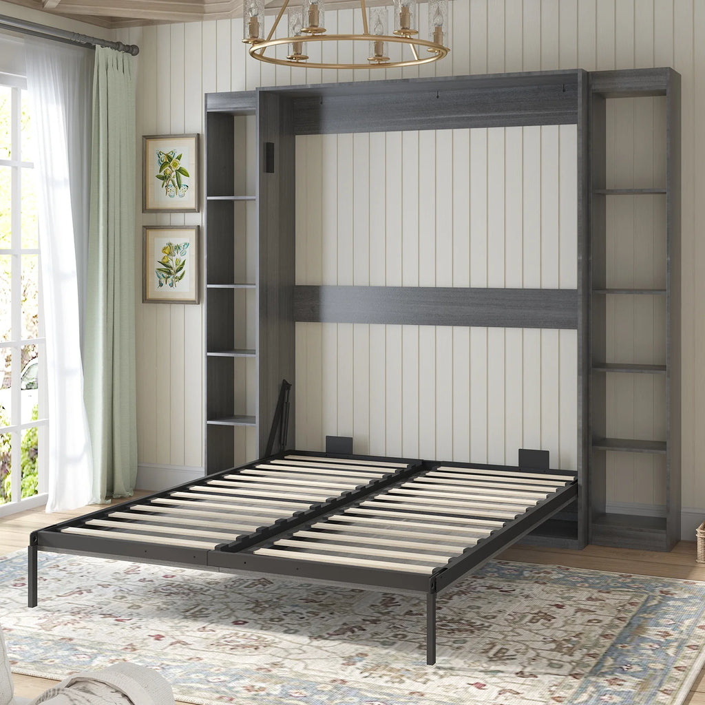 Dark Grey Foldable Murphy Bed with 2 Sides Cabinet B849