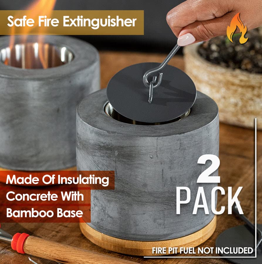 2 Pack Concrete Tabletop Fire Pit with Bamboo Base O169160