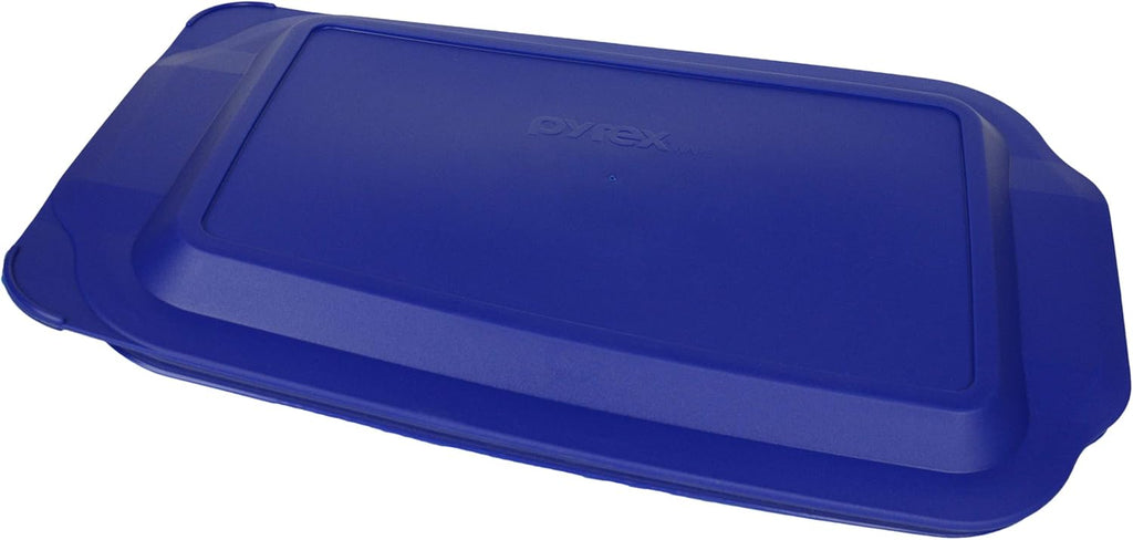 Pyrex Oblong Rectangle Clear Glass Casserole Baking Dish with Blue Lagoon Lid B8713