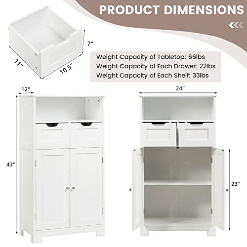 Black Bathroom Floor Cabinet with 2 Removable Drawers, 2 Doors & Adjustable Shelf I67282