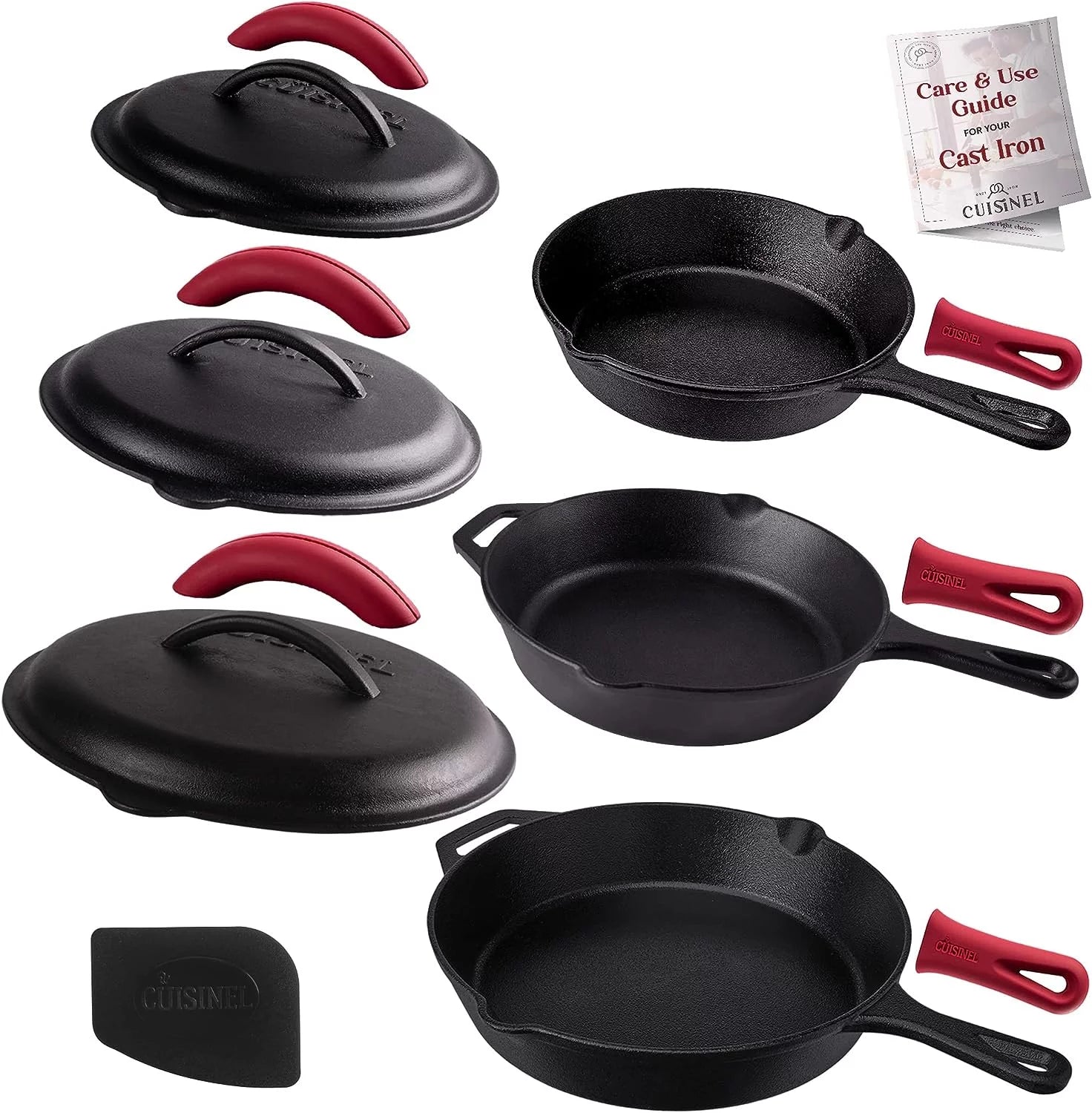 Pre-Seasoned Cast Iron Skillet Set with Lids U247