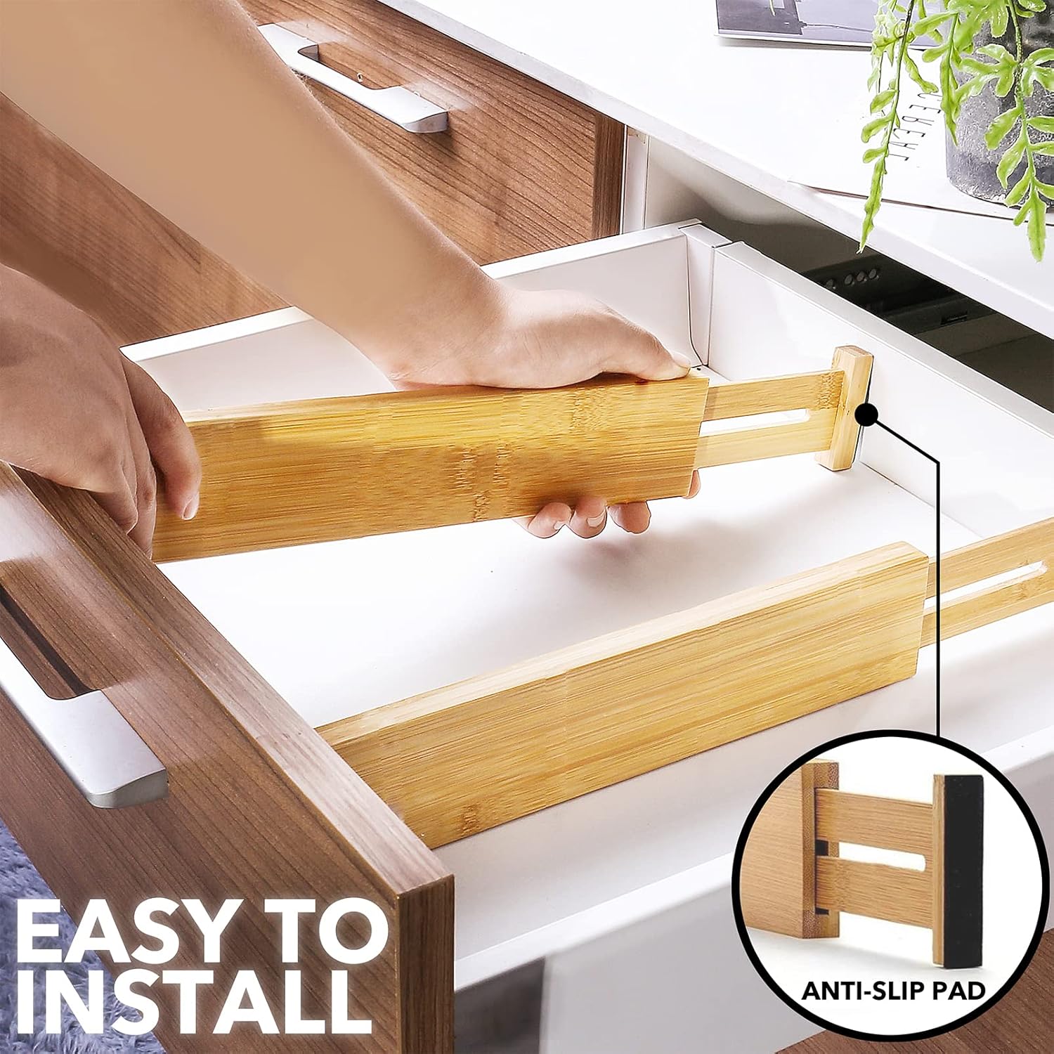 4" High Bamboo Deep Drawer Dividers, Expandable Drawer Organizers, 2 Dividers (17-22 in) J743564