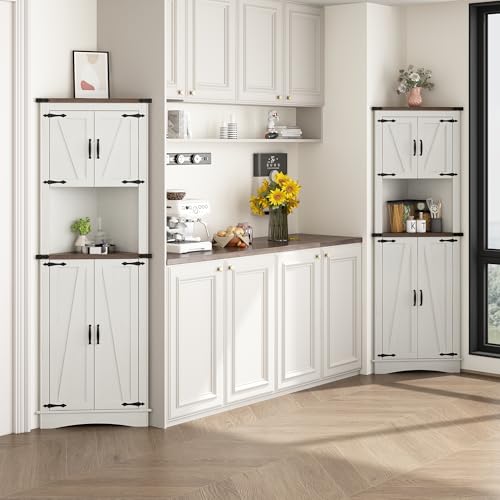 Tall Farmhouse Corner Cabinet with 4 Doors and Adjustable Shelves B731