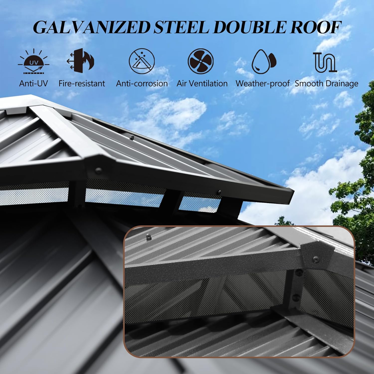 10x12FT Hardtop Gazebo with Double Roof, Heavy-Duty Galvanized Steel Top Aluminum Frame, Breathable Netting & Privacy Curtain R60898