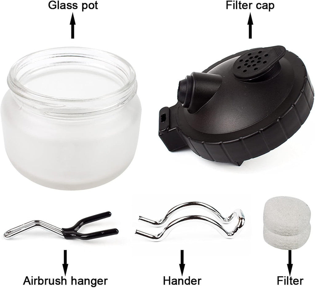 Airbrush Cleaning Pot Glass Jar Kit with Holder Station I16057