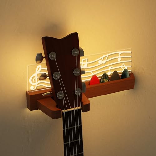 Solid Wood & Acrylic USB-Powered Guitar Wall Mount Stand with LED Lights Q696