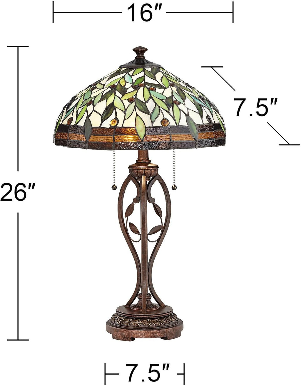 Bronze Brown Table Lamp with Antique Glass Shade Z37842