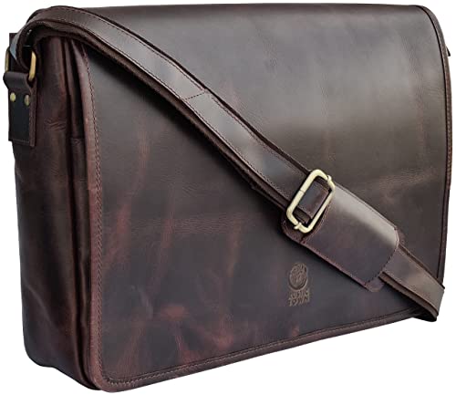 16" Full Grain Leather Laptop Messenger Bag E926077