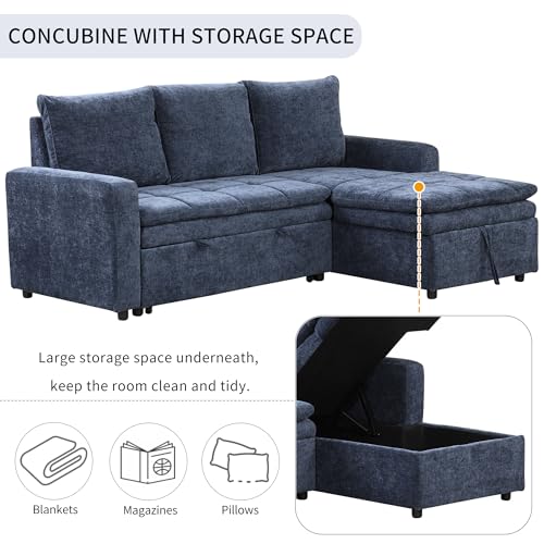 Grey 3 Seat Polyester Modular Sofa with Storage Chaise and Pullout Bed N546