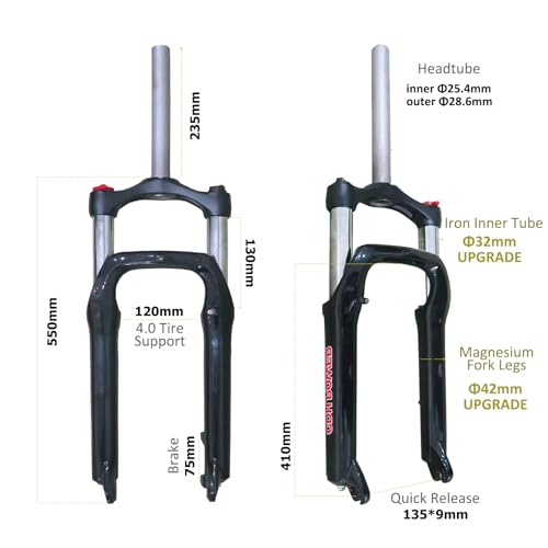 26" x 4" Fat Suspension Fork Disc Brake Black C13698