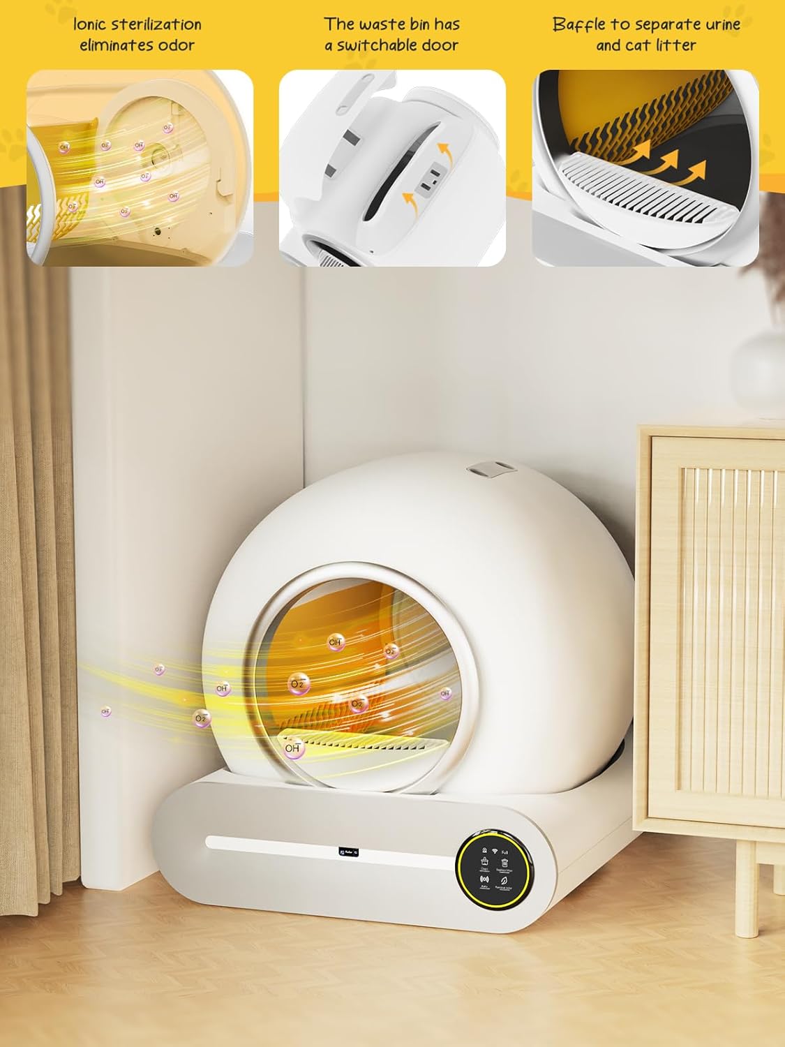White Smart Self-Cleaning Litter Box 65L+9L Capacity K405