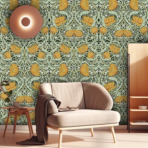 Green Removable Floral Wallpaper 17.7in x 9.8ft G726