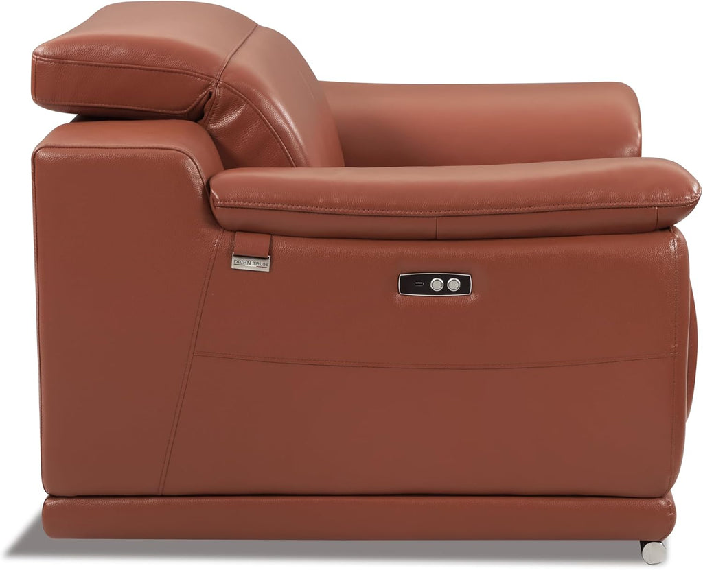 Genuine Italian Leather Power Reclining Loveseat L895