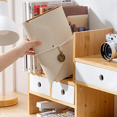 Bamboo Desktop Bookshelf with Drawer Expandable Desk Organizer, 77*35cm B614